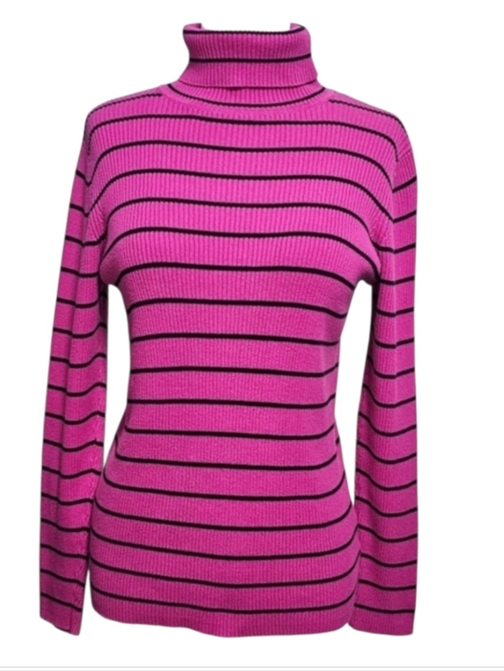 Kim Rogers Cotton Turtleneck Long Sleeve Women's Pink Stiped Preppy Sweater Sz M
